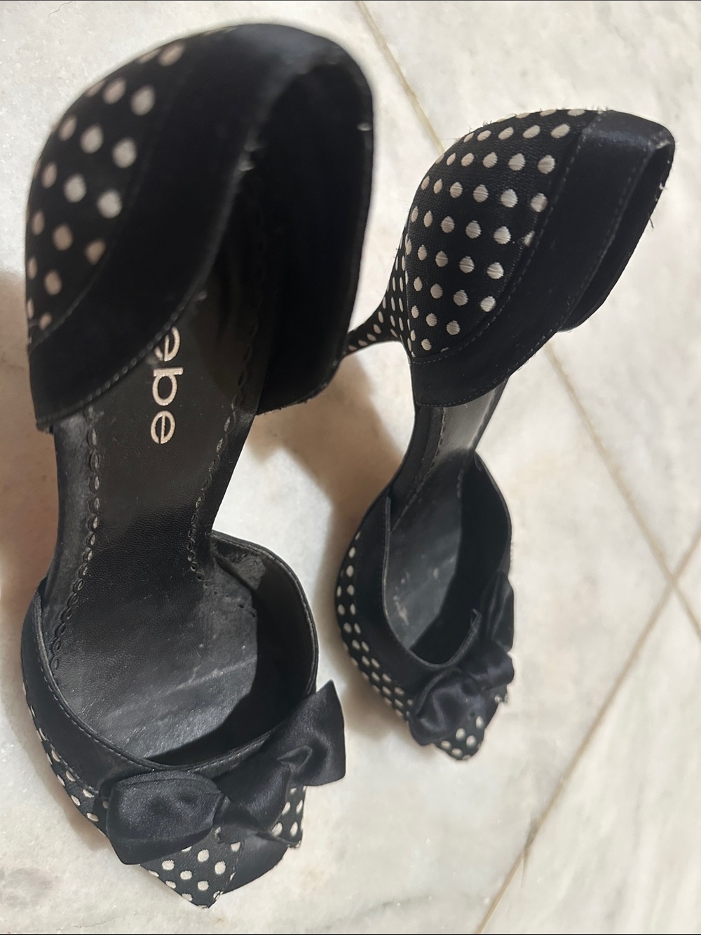 bebe Black and White Polka Dot D'Orsay Heels with Bow
